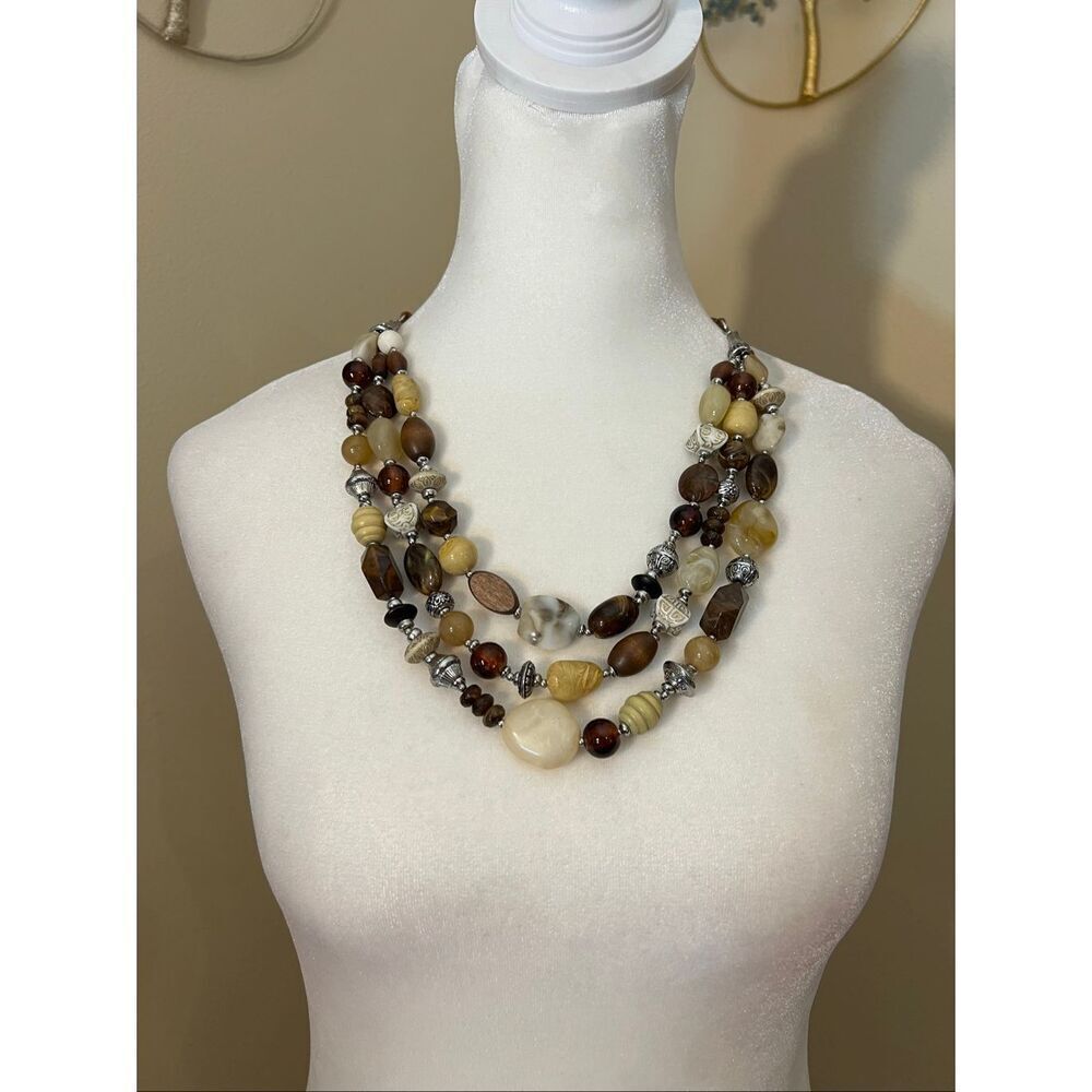 New! Premier Designs Sundance Earth Toned Layered Mixed Stone Necklace